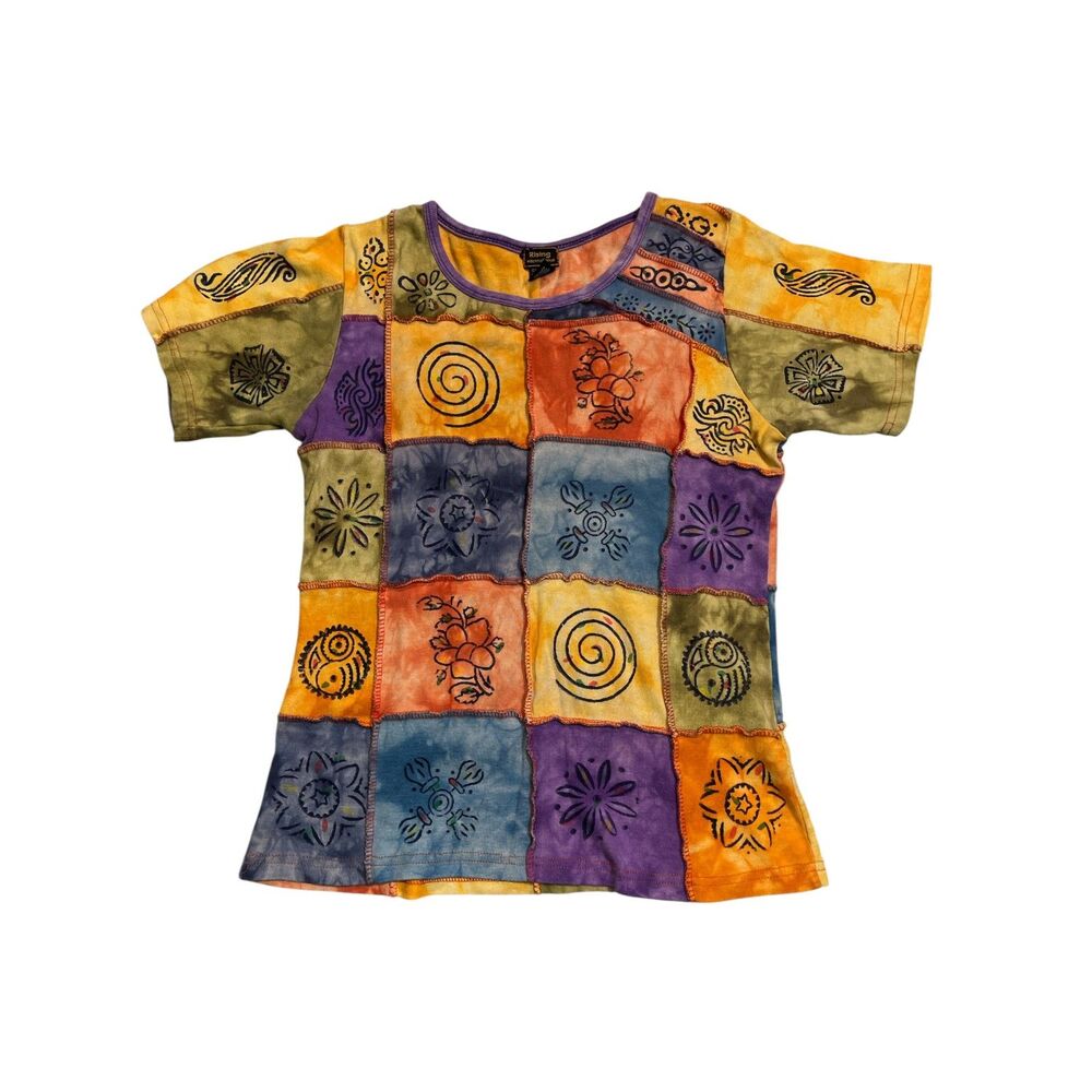 Rising International Patchwork Tie Dye Boho Top Women’s Small Nepal